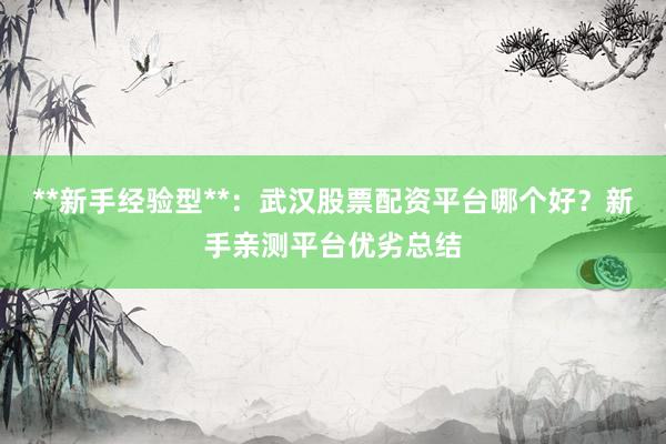 **新手经验型**：武汉股票配资平台哪个好？新手亲测平台优劣总结