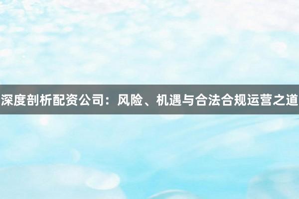 深度剖析配资公司：风险、机遇与合法合规运营之道