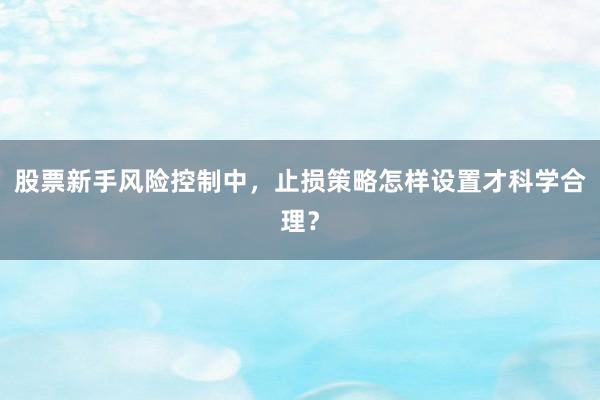 股票新手风险控制中，止损策略怎样设置才科学合理？