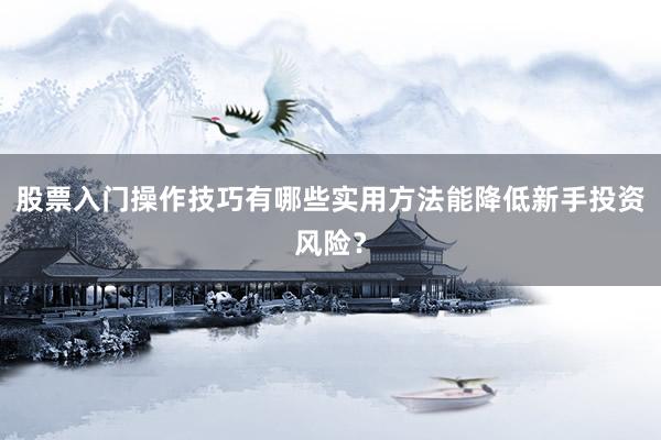 股票入门操作技巧有哪些实用方法能降低新手投资风险？