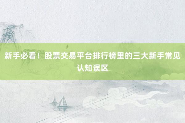 新手必看！股票交易平台排行榜里的三大新手常见认知误区
