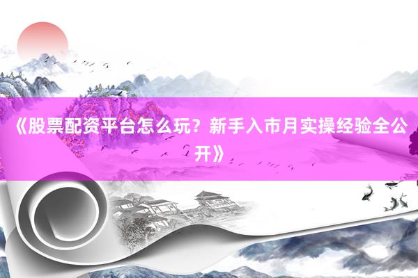 《股票配资平台怎么玩？新手入市月实操经验全公开》