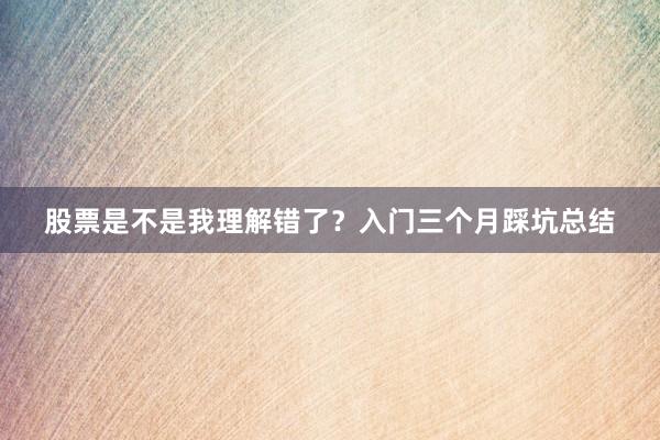 股票是不是我理解错了？入门三个月踩坑总结