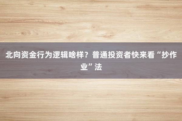 北向资金行为逻辑啥样？普通投资者快来看“抄作业”法