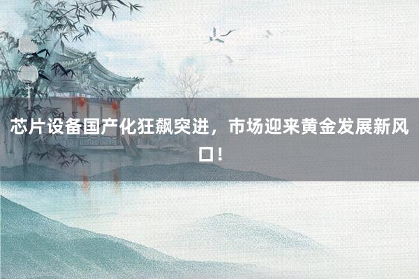 芯片设备国产化狂飙突进，市场迎来黄金发展新风口！