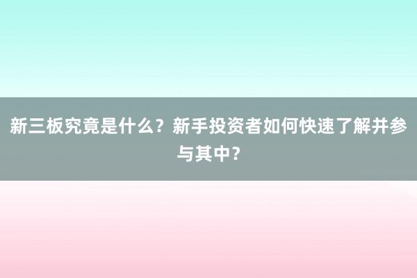新三板究竟是什么？新手投资者如何快速了解并参与其中？