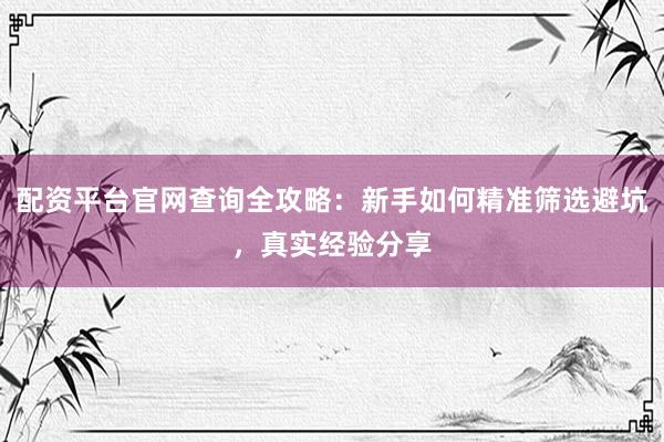 配资平台官网查询全攻略：新手如何精准筛选避坑，真实经验分享