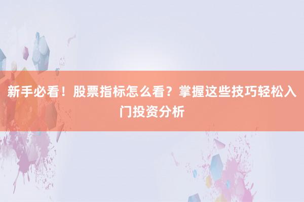 新手必看！股票指标怎么看？掌握这些技巧轻松入门投资分析