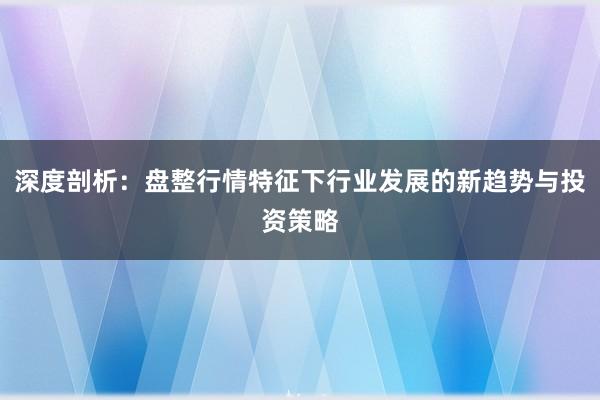 深度剖析：盘整行情特征下行业发展的新趋势与投资策略